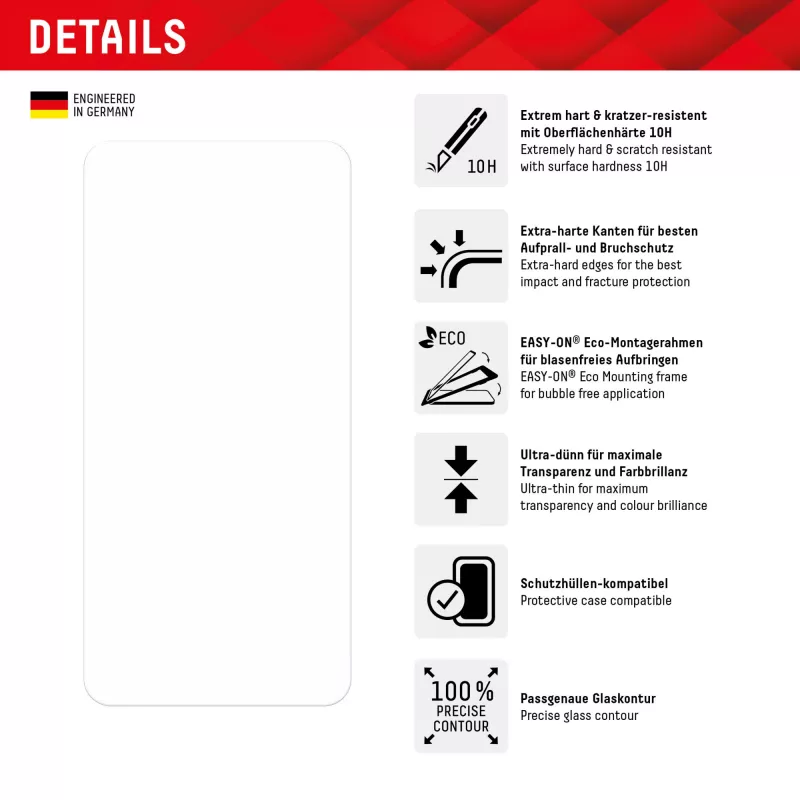 Displex Screen Protector (10H) for Samsung Galaxy S22/S23, Eco Mounting Frame, scratch resistant
