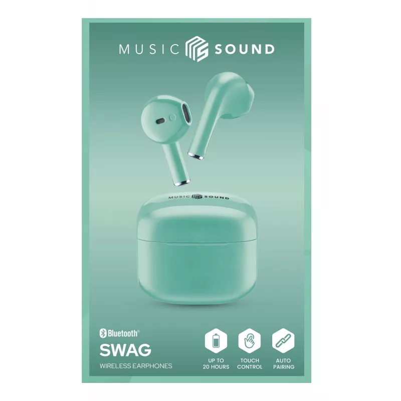 Music Sound Swag SWAG are the capsule-shaped Bluetooth earphones available in many bright, super-trendy colours.