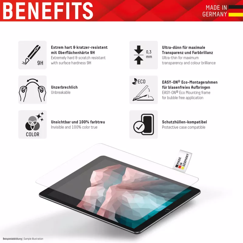 Displex Tablet Glass (9H) for Apple iPad 10,9 inch (10. Gen., 2022)/11 inch (2025), Eco Mounting Frame, unbreakable