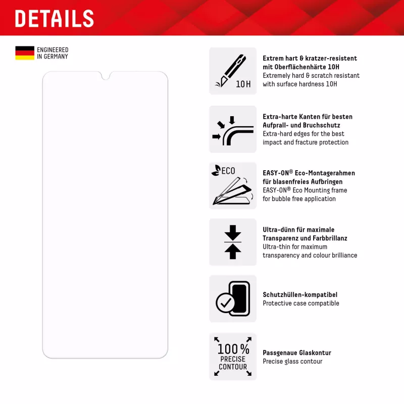 Displex Screen Protector (10H) for Samsung Galaxy A34, Eco Mounting Frame, scratch resistant