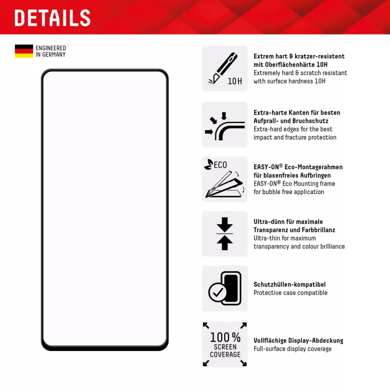Displex Full Cover Screen Protector (10H) for Samsung Galaxy A54 5G, Eco Mounting Frame, Full Cover