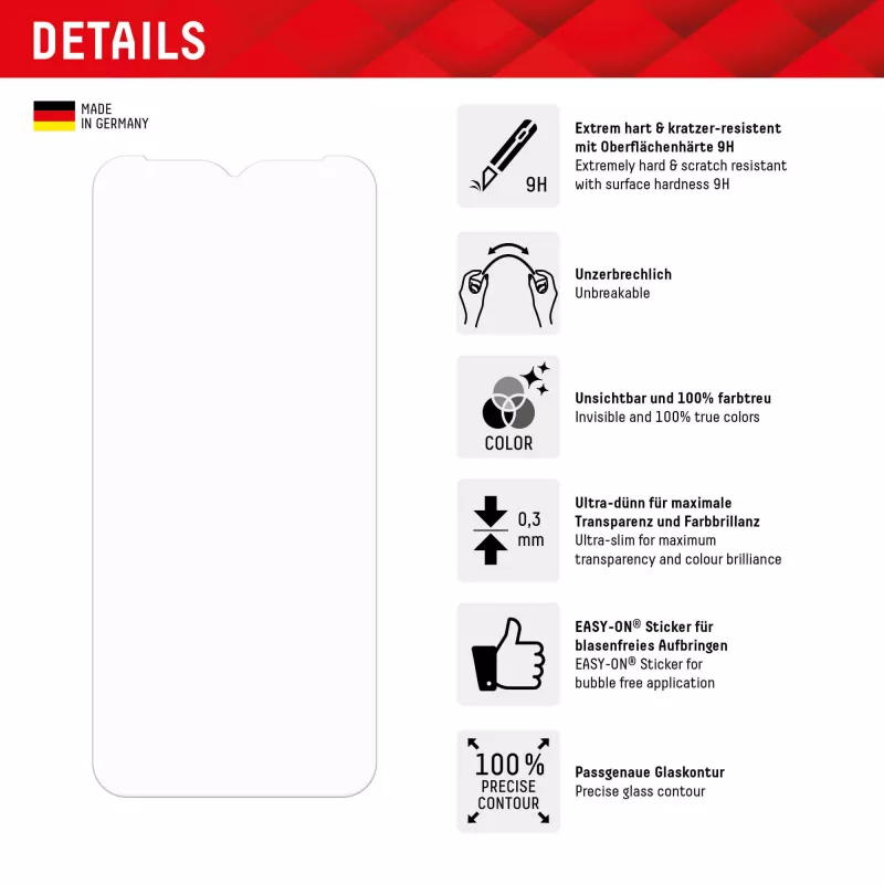 Displex Smart Glass (9H) for Samsung Galaxy A34 5G, Mounting Sticker, unbreakable, ultra-slim, invisible