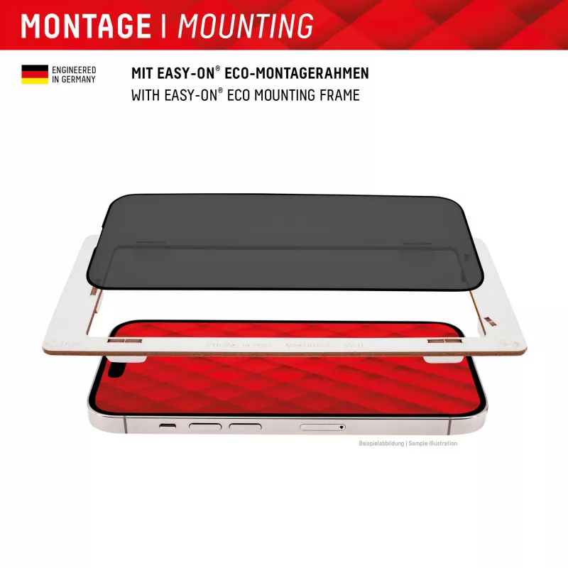 Displex Privacy Screen Protector (10H) for Apple iPhone 15/15 Pro, Eco Mounting Frame, Privacy Filter