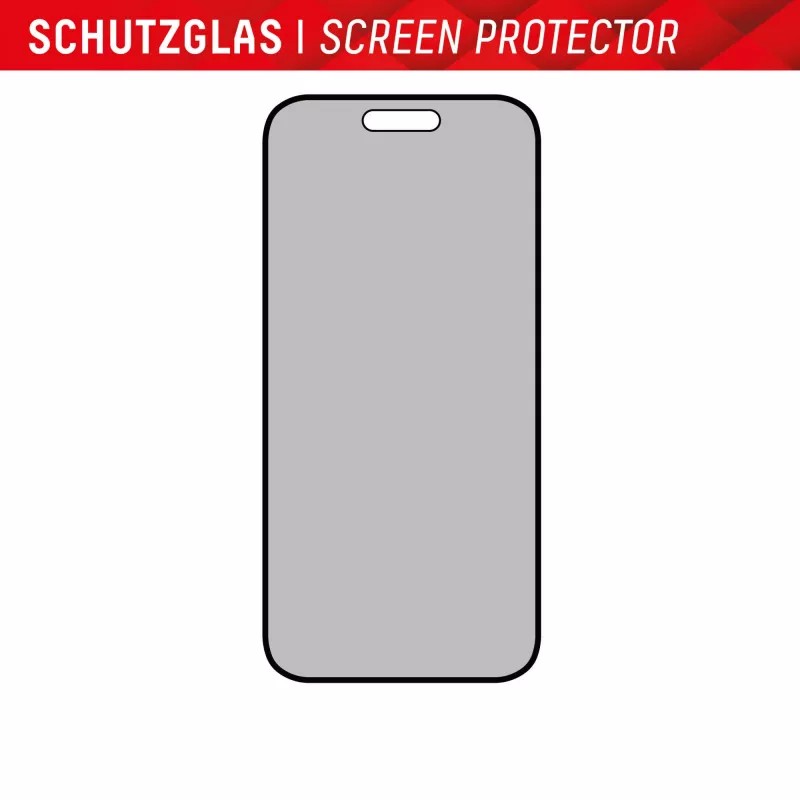 Displex Privacy Screen Protector (10H) for Apple iPhone 15/15 Pro, Eco Mounting Frame, Privacy Filter