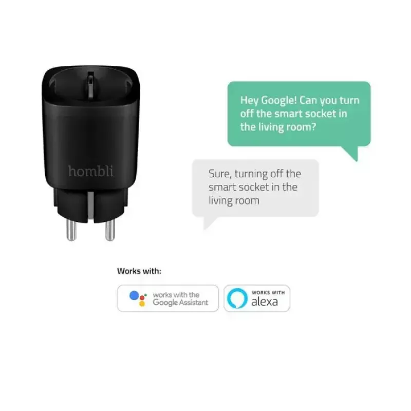 Smart socket Avanca International BV Hombli Smart Socket EU Black — Wi‑Fi, 220–250V, 3.68kW, indoor, plastic