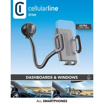 Sourcing Cellularline Hug Flexi XL universal suction-cup passive holder for mobile phones, black/grey