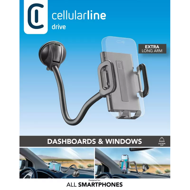 Sourcing Cellularline Hug Flexi XL universal suction-cup passive holder for mobile phones, black/grey