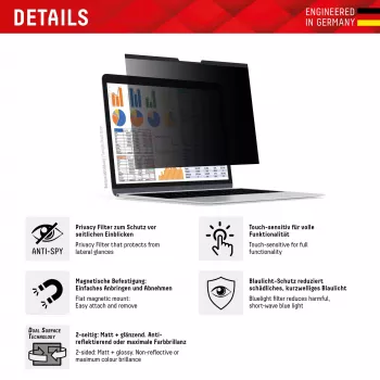 Displex PRIVACY SAFE magnetic 2-way privacy filter for MacBook Air 15 inch Matt 5H