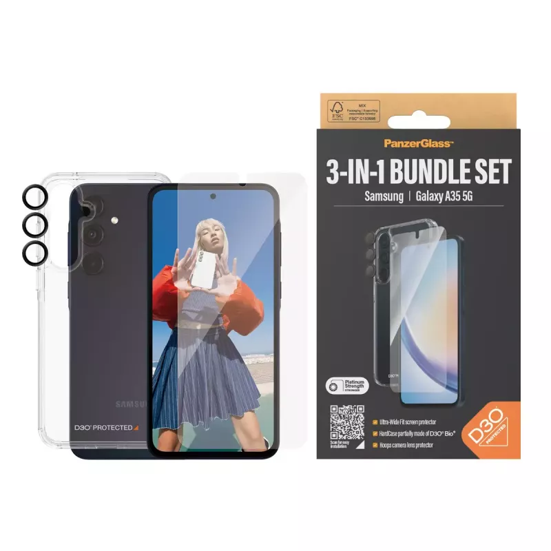PanzerGlass ® 3-in-1 Protection Pack Samsung Galaxy A35 5G | Ultra-Wide Fit w. EasyAligner
