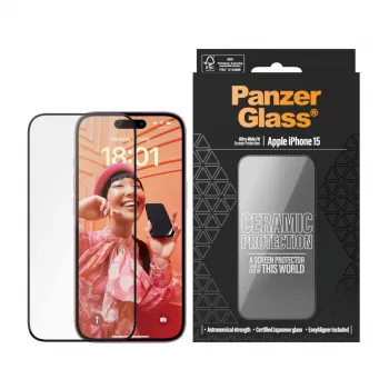 PanzerGlass Ceramic Protection for iPhone 15 Ultra-Wide Fit Scratch Shock Resistant