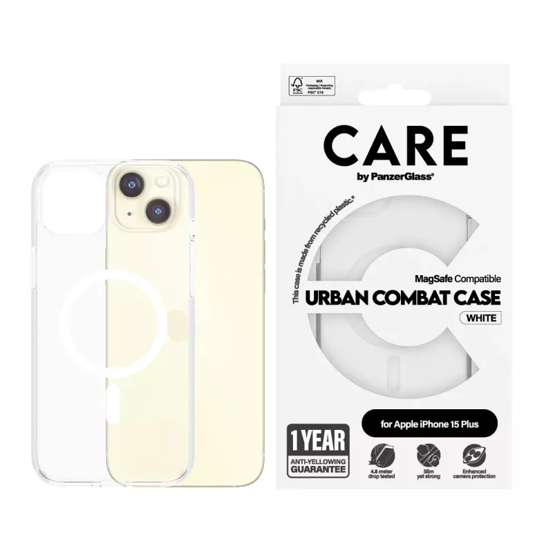 PanzerGlass CARE™ by ® Urban Combat Case Transparent w. White MagSafe iPhone 15 Plus