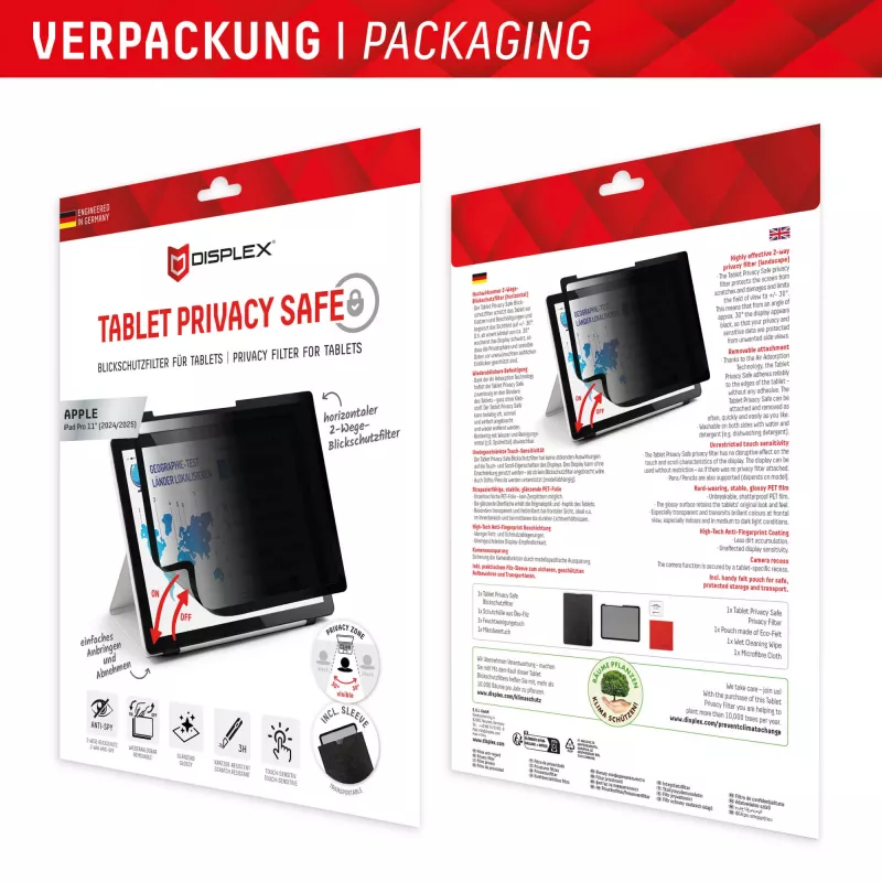Displex TABLET PRIVACY SAFE removable 2-way privacy filter for iPad Pro 11'' (2025/2024)