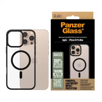 PanzerGlass ® HardCase Transparent w. Black MagSafe & Frame iPhone 16 Pro Max