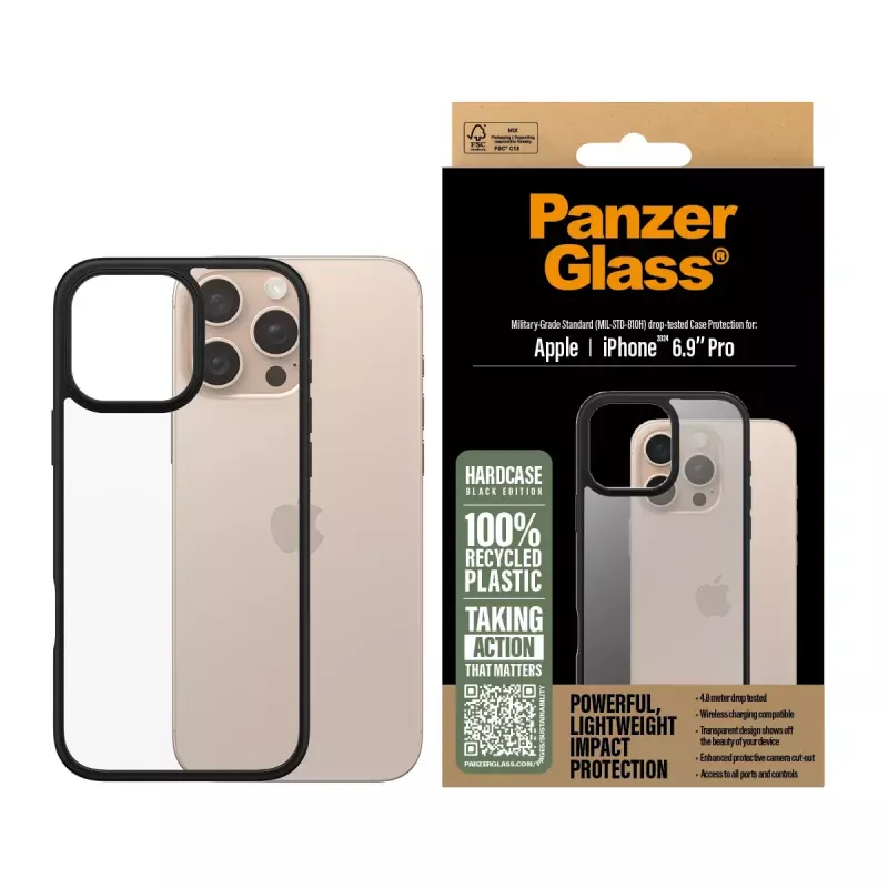 PanzerGlass ® HardCase Transparent w. Black Frame iPhone 16 Pro Max