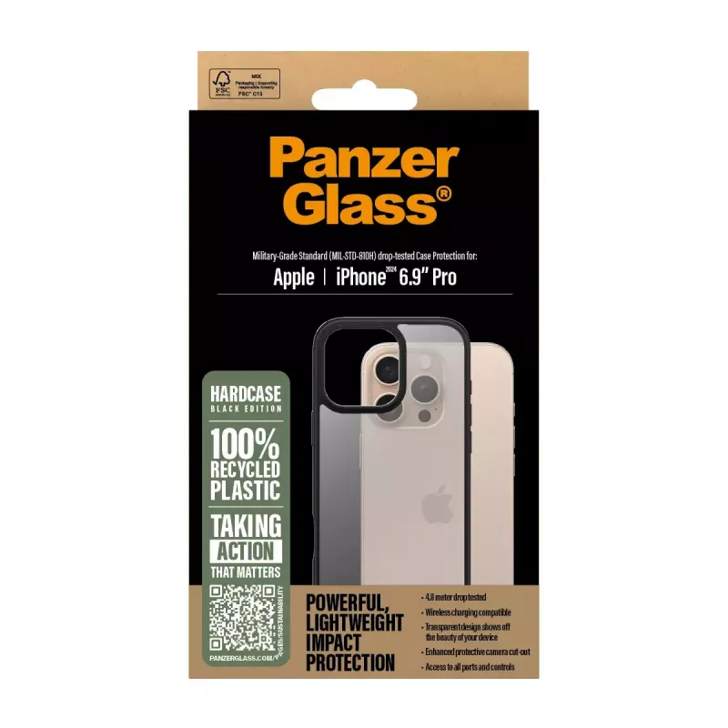 PanzerGlass ® HardCase Transparent w. Black Frame iPhone 16 Pro Max