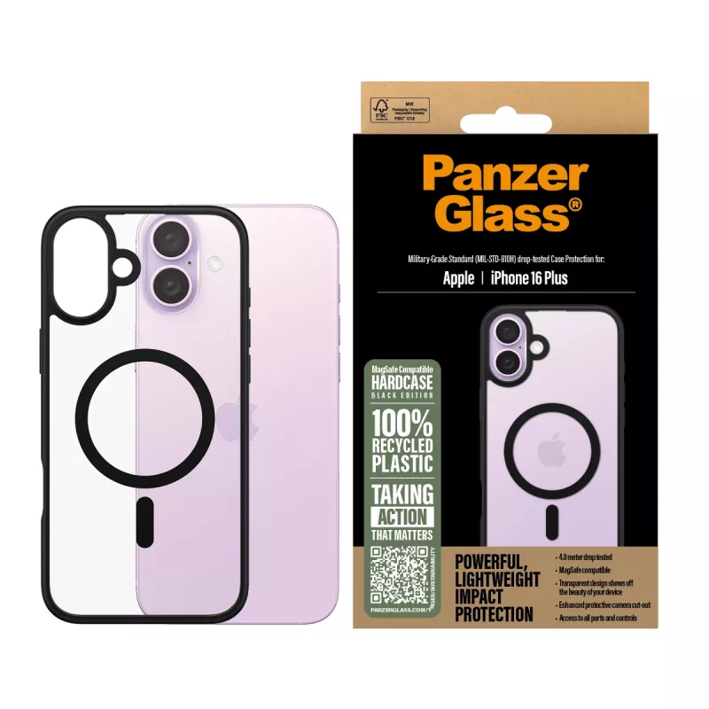 PanzerGlass ® HardCase Transparent w. Black MagSafe & Frame iPhone 16 Plus