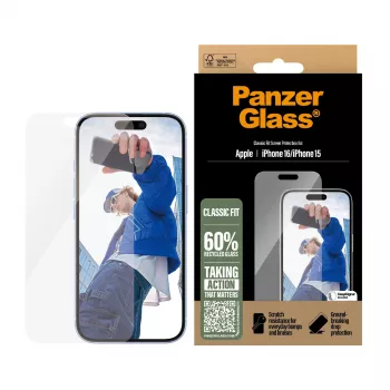 PanzerGlass ® Screen Protector iPhone 16 | 15 | Classic Fit, Apple, Apple - iPhone 16, Dry application, Scratch resistant, Shock resistant, Transparent, 1 pc(s)