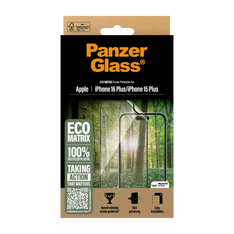 PanzerGlass ® ECO MATRIX Screen Protector iPhone 16 Plus | 15 Plus | Ultra-Wide Fit