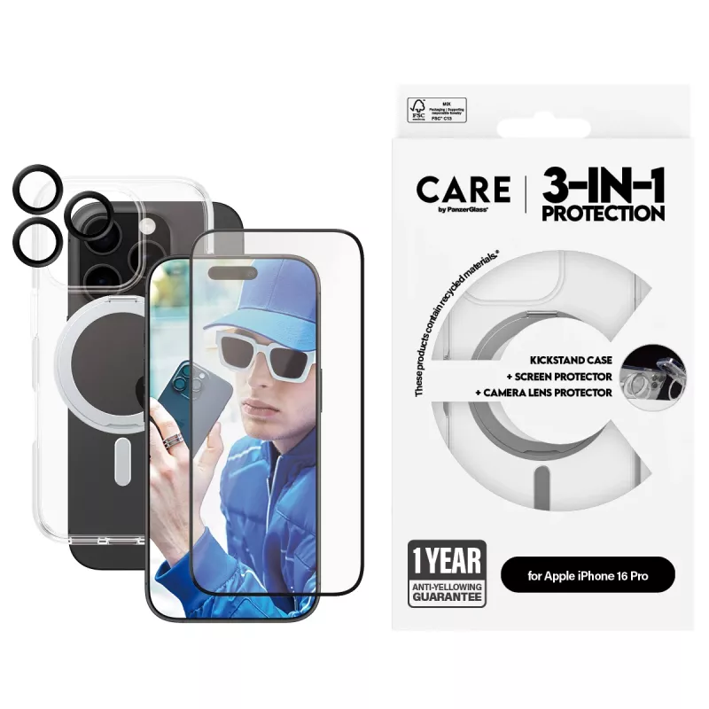 PanzerGlass CARE by ® Feature 3-in-1 Ceramic Bundle iPhone 16 Pro