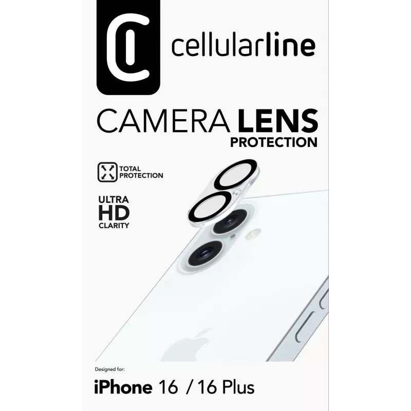Cellularline Camera Lens - iPhone 16 Protection Transparent Scratch Shock Resistant