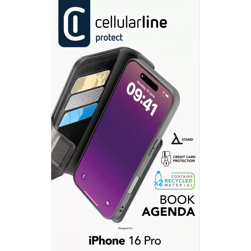 Cellularline Book Agenda - iPhone 16 Pro Leather-effect book case with magnetic closure