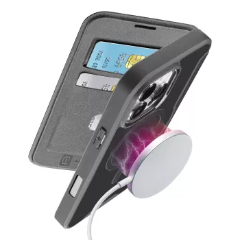 Cellularline Daily Mag - iPhone 16 Pro Max Book cover with semi-transparent hard back compatible with Magsafe® ecosystem
