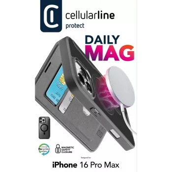 Cellularline Daily Mag - iPhone 16 Pro Max Book cover with semi-transparent hard back compatible with Magsafe® ecosystem