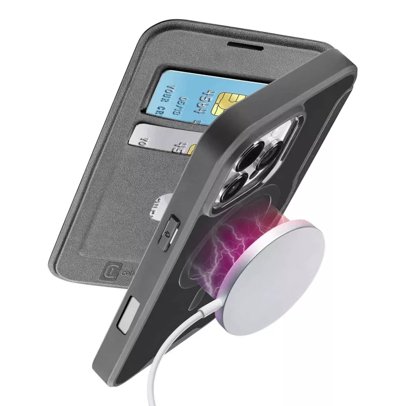 Cellularline Daily Mag - iPhone 16 Pro Max Book cover with semi-transparent hard back compatible with Magsafe® ecosystem