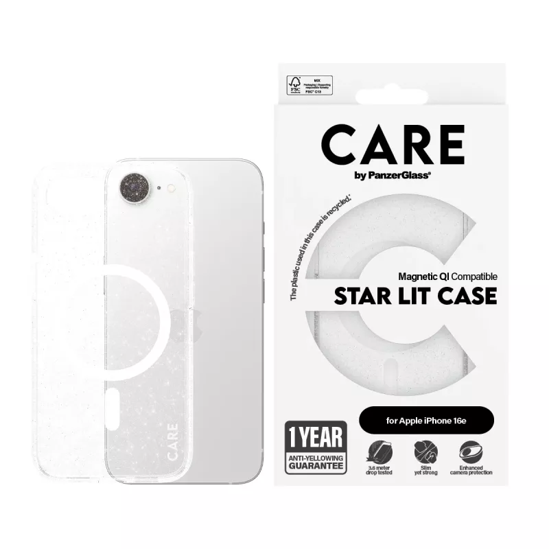 Cover PanzerGlass CARE by ® Flagship Case Urban Combat Star Lit White Qi Compatible iPhone 16e