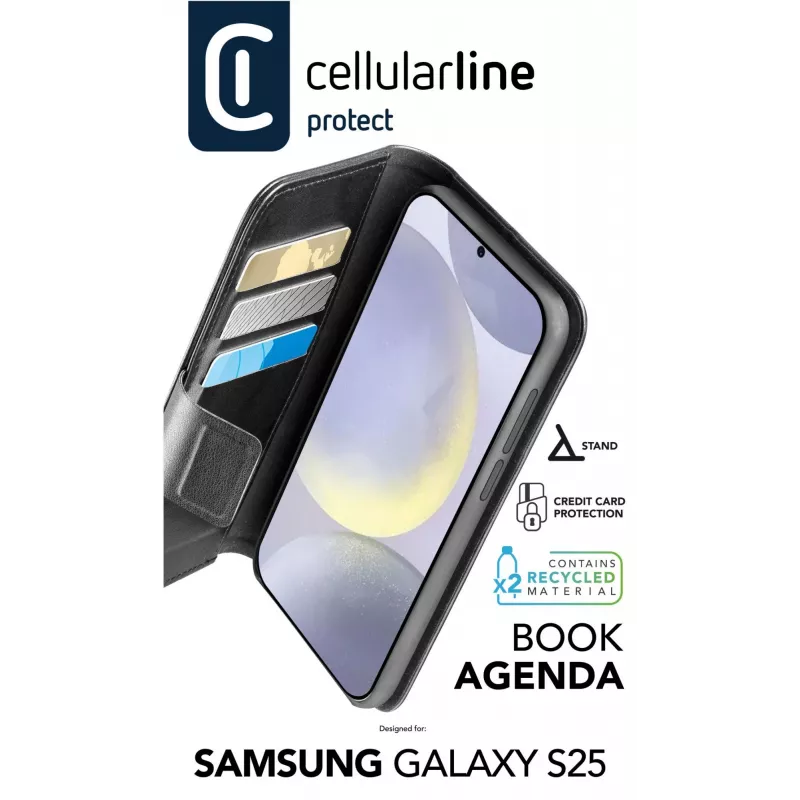 Folio Case Cellularline Galaxy S25 16.1cm Black 3 Card Pockets
