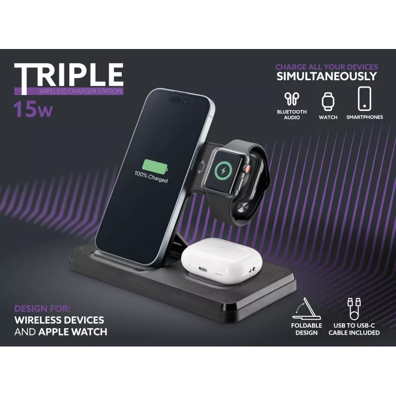 Tech Pop mobile device dock station Smartwatch/Smartphone Black