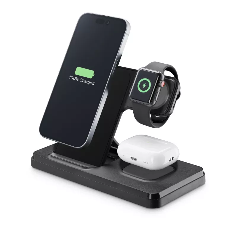 Tech Pop mobile device dock station Smartwatch/Smartphone Black