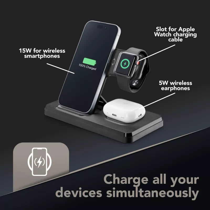 Tech Pop mobile device dock station Smartwatch/Smartphone Black