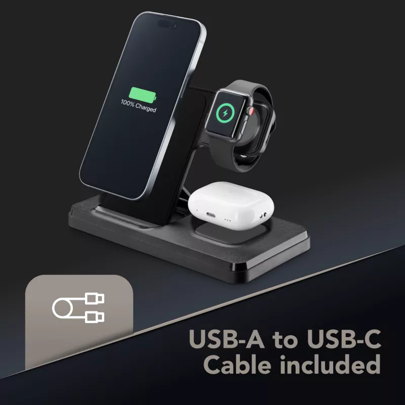 Tech Pop mobile device dock station Smartwatch/Smartphone Black