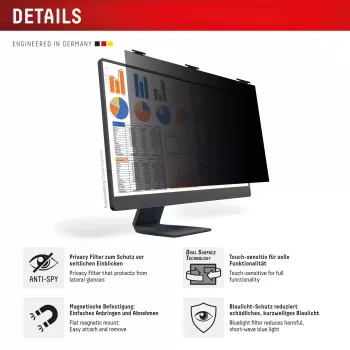 Displex PRIVACY SAFE removable 2-way privacy filter for Desktop Monitor 27'' (16:10)
