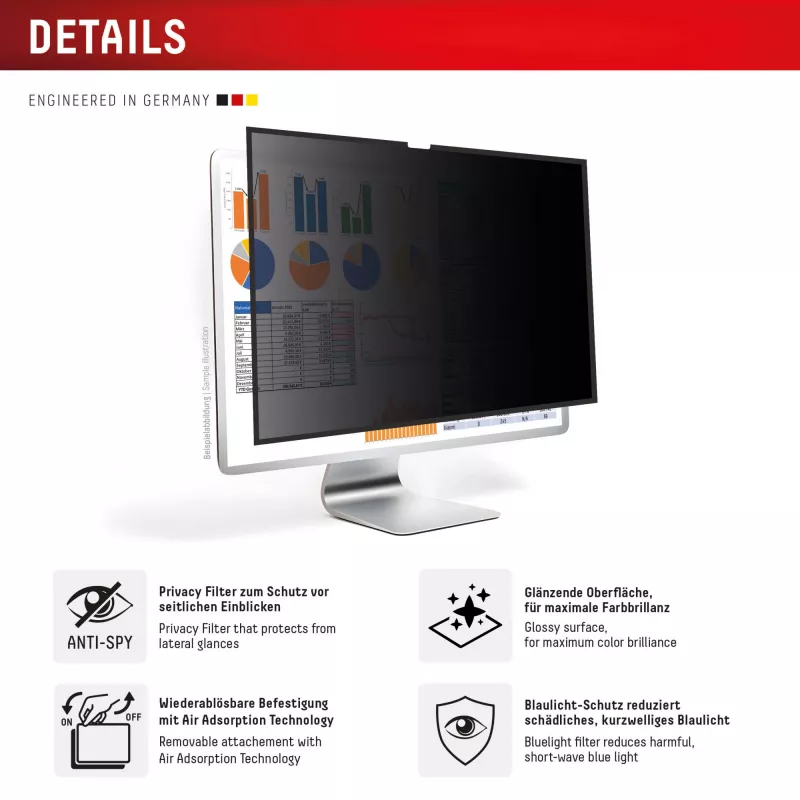 Displex PRIVACY SAFE removable 2-way privacy filter for Studio Display 27 inch