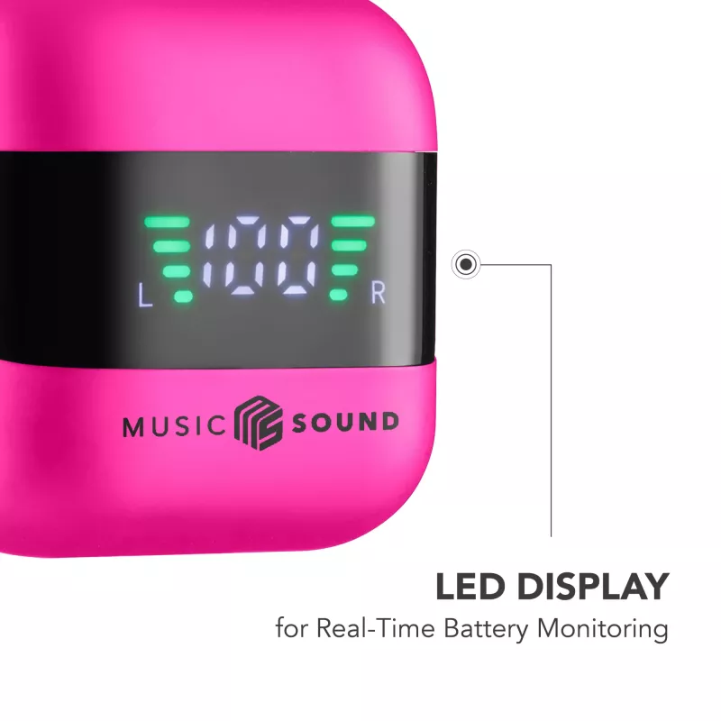 Music Sound SPARK Auricolare TWS con Display LED, True Wireless Stereo (TWS), Calls/Music, 66 g, Headset, Pink