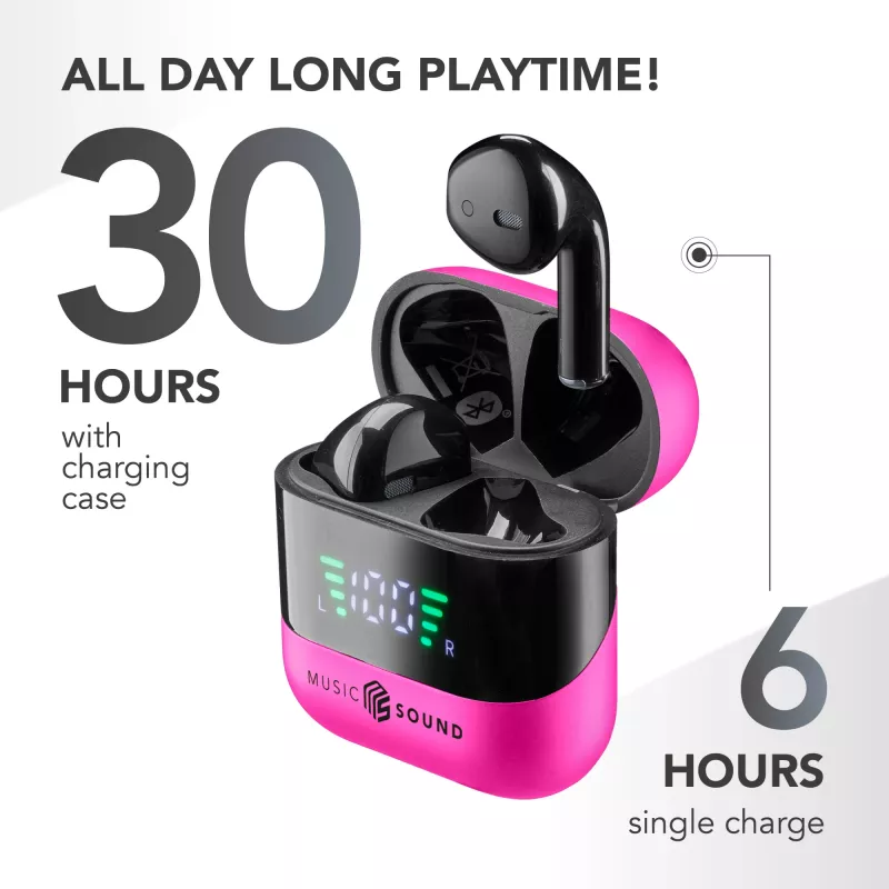 Music Sound SPARK Auricolare TWS con Display LED, True Wireless Stereo (TWS), Calls/Music, 66 g, Headset, Pink