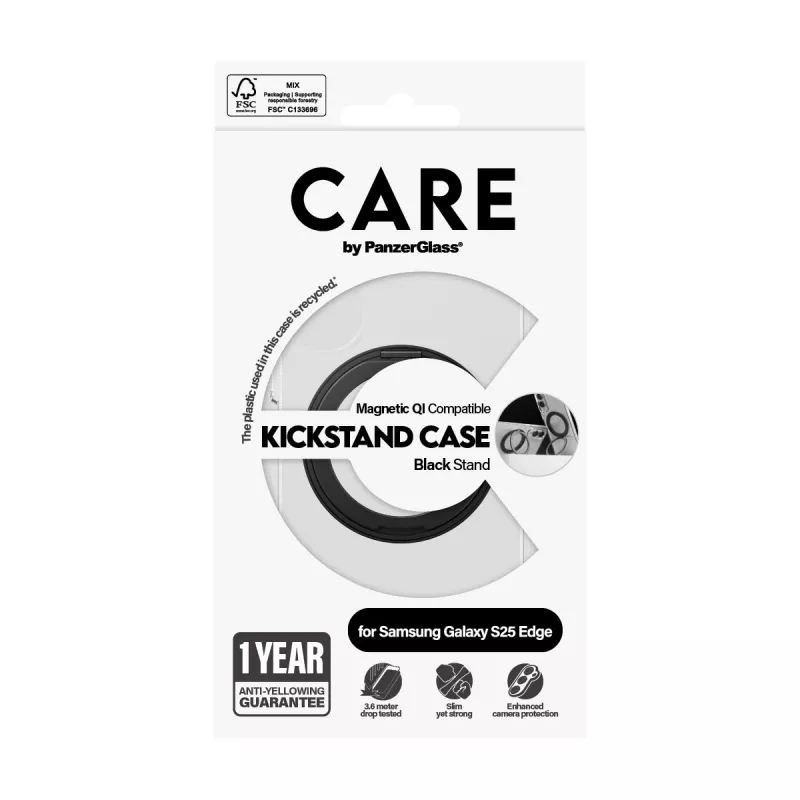 PanzerGlass CARE™ by ® Case Transparent w. Black Kickstand & Qi Compatible Samsung S25 Edge