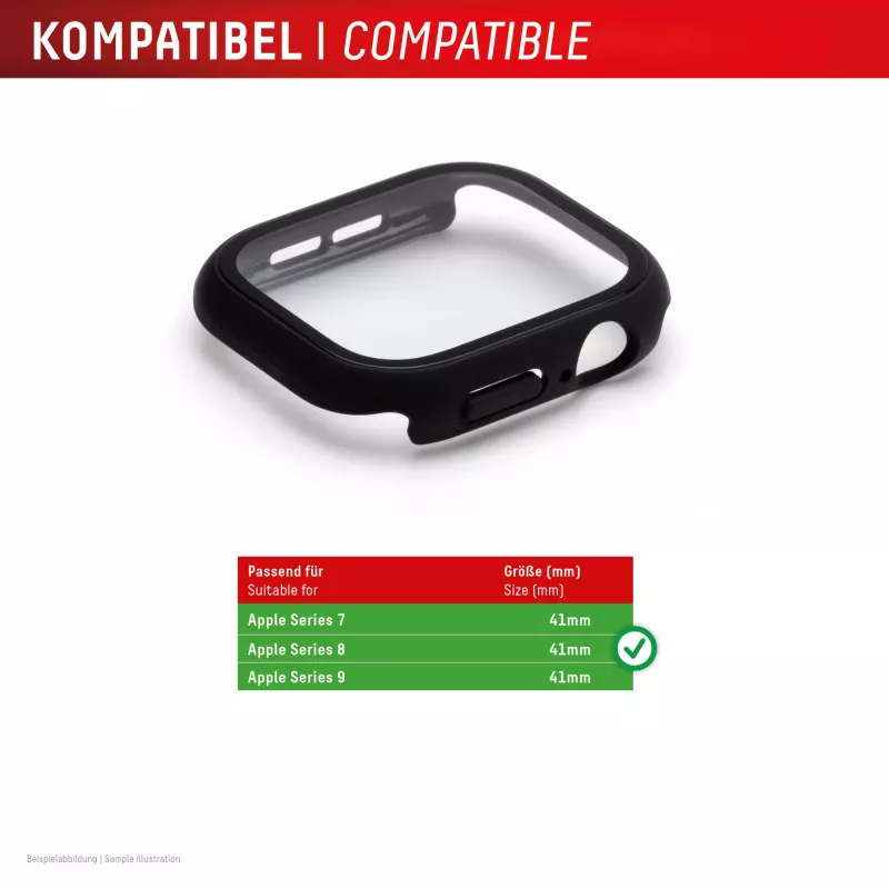PanzerGlass Displex 10H Tempered Glass Full-Body Case for Apple Watch 41mm (Series 9/8/7), IP68, Snap-On, Black Frosted