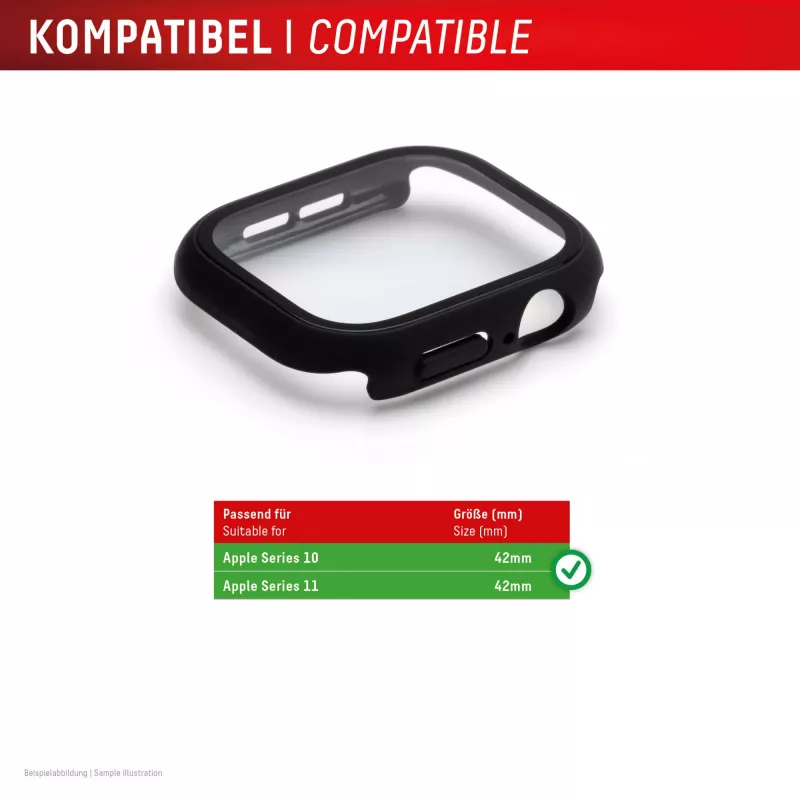 Displex 10H Tempered Glass for Apple Watch 11/10 (42mm), Full Body Case, IP68, Snap-On, black frosted