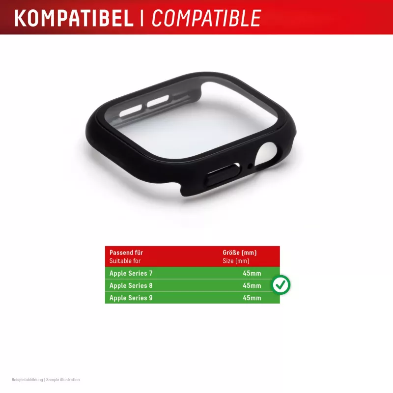 Displex 10H Tempered Glass for Apple Watch 9/8/7 (45mm), Full Body Case, IP68, Snap-On, black frosted