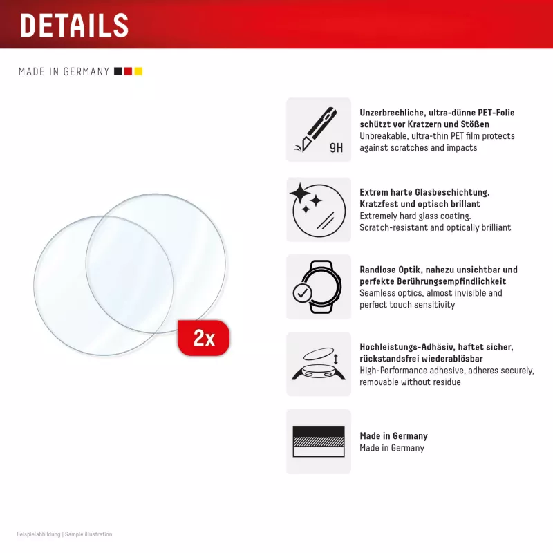 Displex 9H Glass Galaxy Watch 6 Classic (43mm), 2-Pack, Ultra-Thin, Borderless, Anti-Smudge, Made in Germany