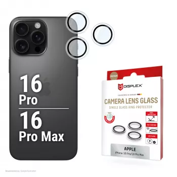 Displex Premium Camera Lens Glass, iPhone 16 Pro/16 Pro Max, 10H, Single Rings, DLC, transparent, Quick Mount