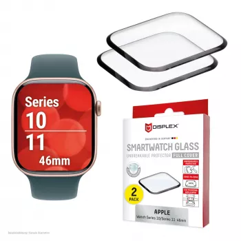 Screen protector Displex Unbreakable Full Cover Smart Glass Apple Watch 11/10 46mm Ultra-Thin Edge-to-Edge 2-Pack