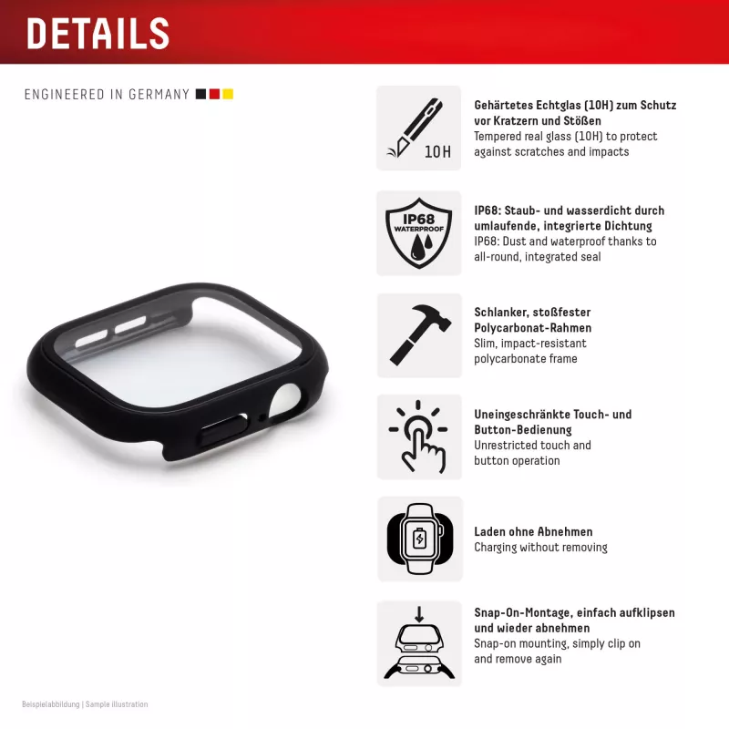 Screen protector PanzerGlass Displex 10H for Apple Watch SE3/SE2/SE (40mm) — Full body, IP68, snap-on, black frosted
