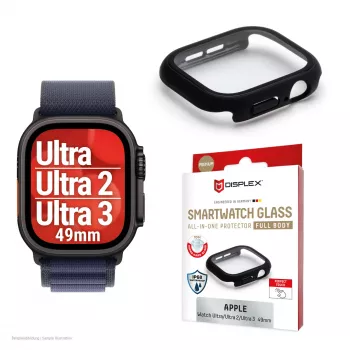Screen protector PanzerGlass Displex 10H for Apple Watch Ultra 3/Ultra 2/Ultra (49mm), full-body, IP68, snap-on, black frosted
