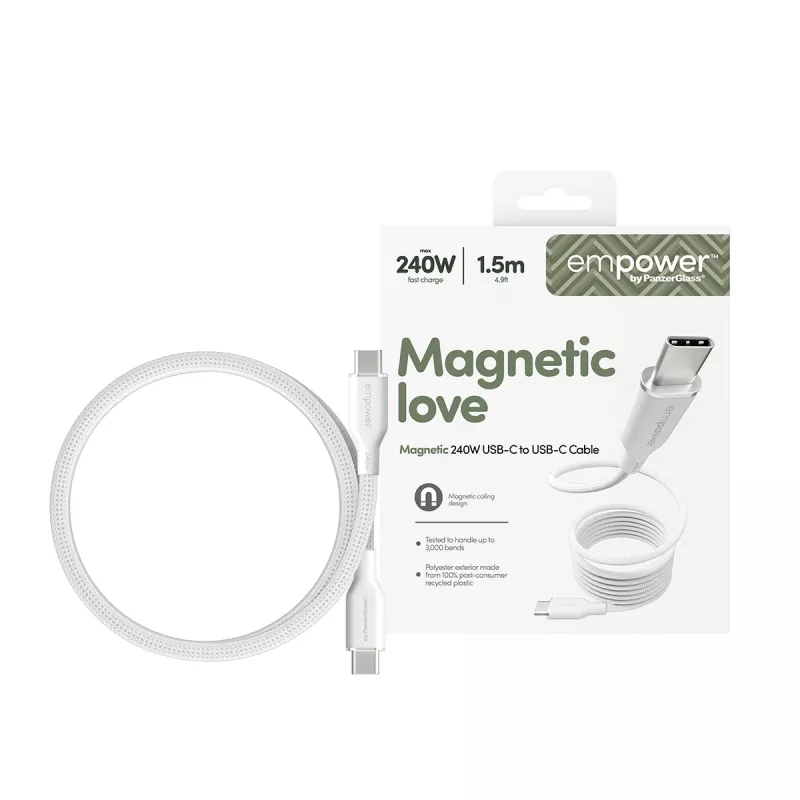PanzerGlass empower™ by ® Magnetic 240W USB-C to USB-C Cable | USB 2.0 | 1.5M | Silver White
