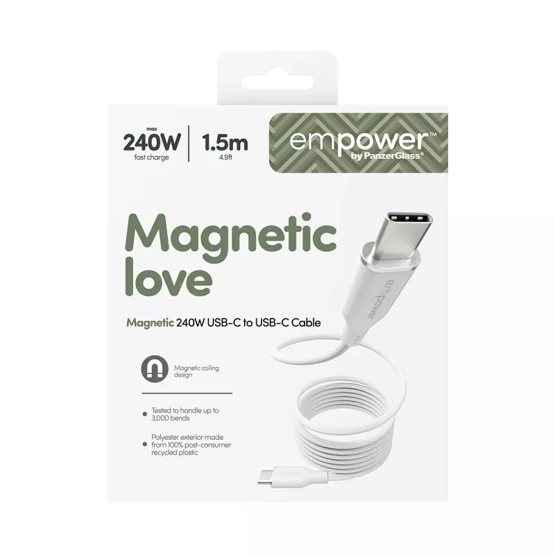 PanzerGlass empower™ by ® Magnetic 240W USB-C to USB-C Cable | USB 2.0 | 1.5M | Silver White