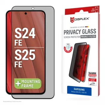 Displex Privacy Screen Protector (10H) for Samsung Galaxy S25 FE/S24 FE, Eco Mounting Frame, Privacy Filter